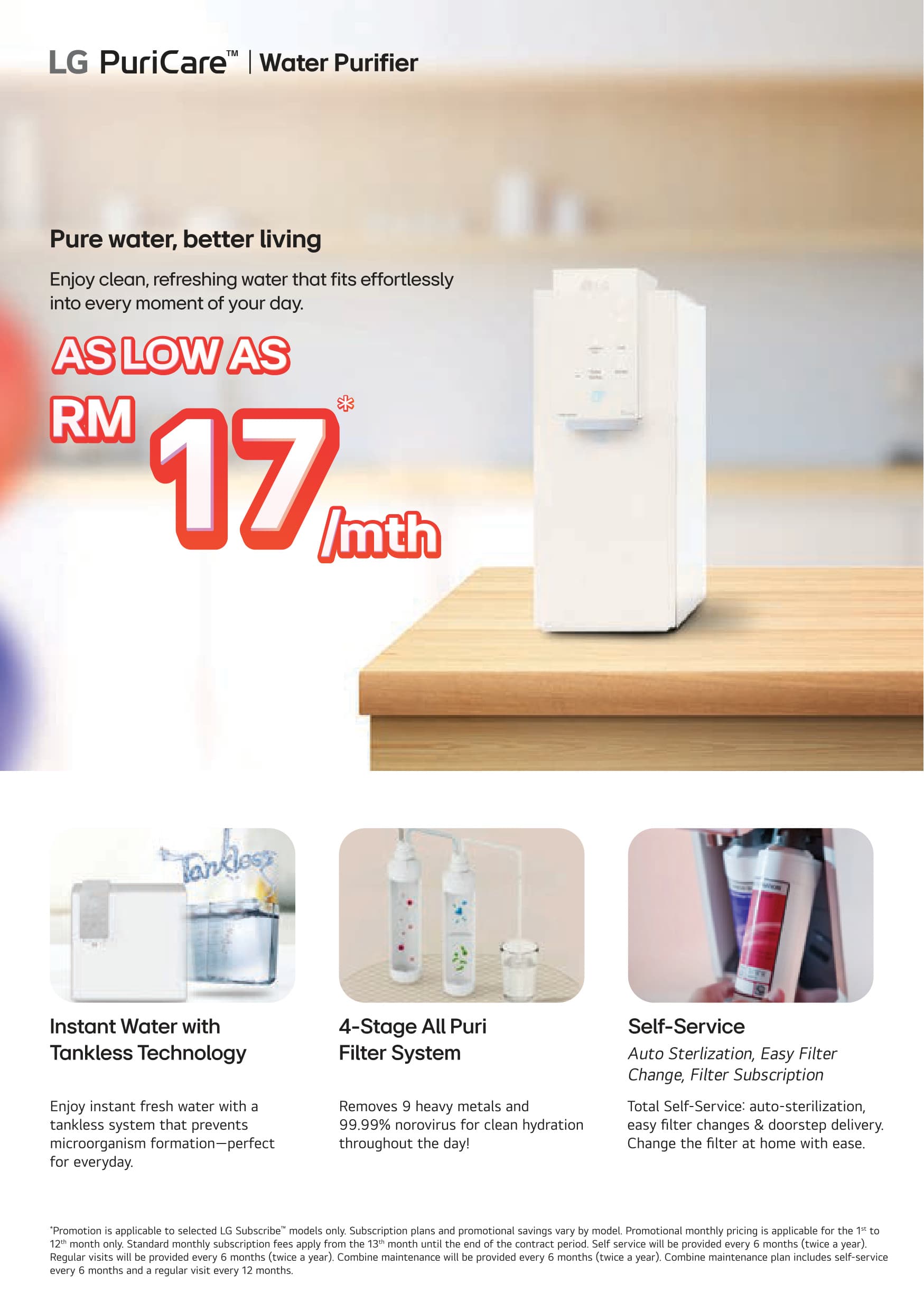 LG PuriCare Tankless Water Purifiers - Pure Water as low as RM17/month