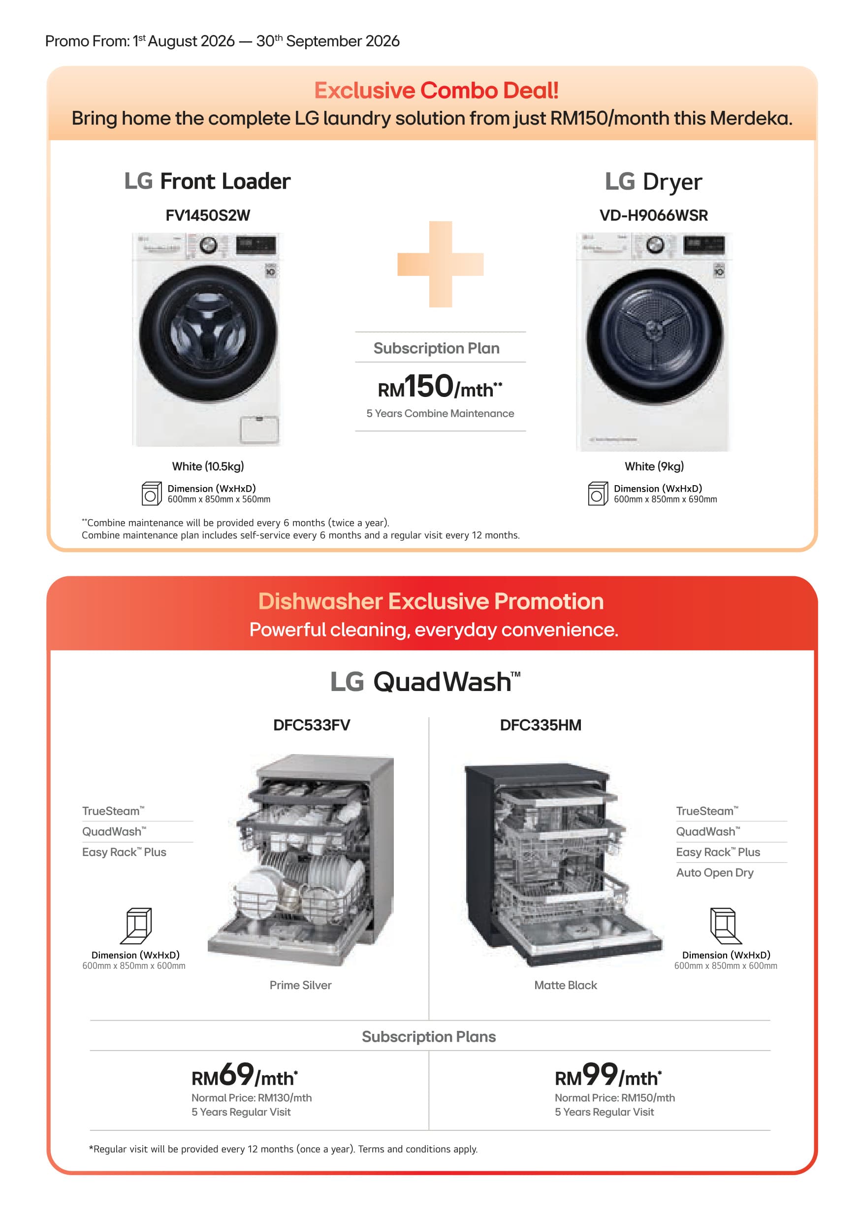 LG Laundry Combo Deal (RM150/mth) & QuadWash Dishwashers from RM69/month