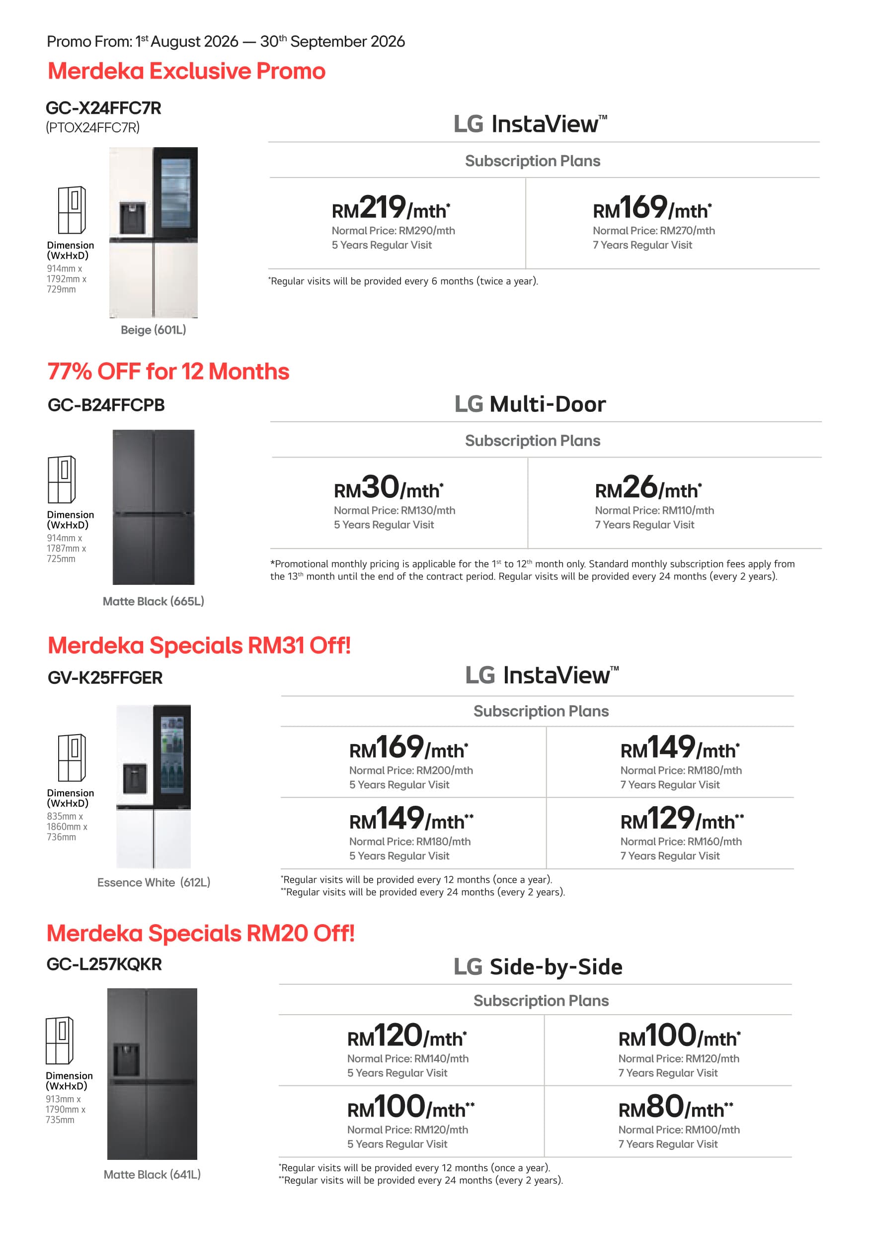 LG Refrigerators Price Matrix - GC-X24FFC7R, GC-B24FFCPB, GV-K25FFGER, GC-L257KQKR