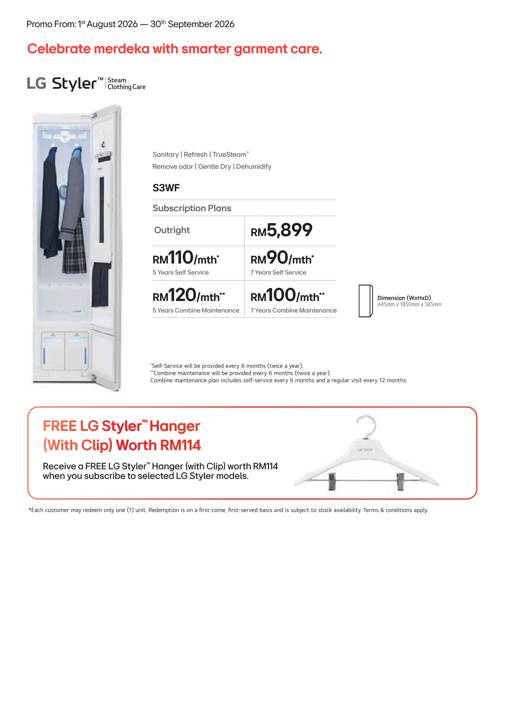 LG Styler Steam Closet from RM90/month with FREE Styler Hanger worth RM114